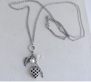 Brighton Padlock Key Two Strand Long Necklace Pearl Crystal Floral Charm Retired